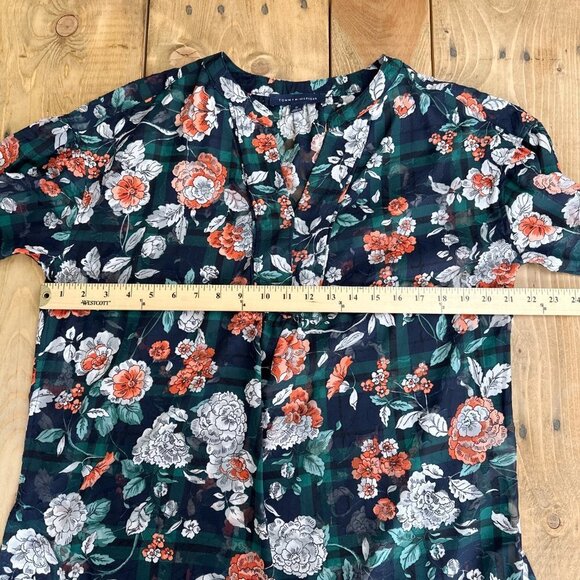 Tommy Hilfiger Blue Floral Flowy Sheer Chiffon Tunic‎ Blouse Sz M - Picture 7 of 7